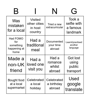 Placement Abroad Bingo Card