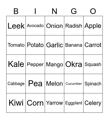 Fingerspelling Practice: Fruits & Vegetables Bingo Card