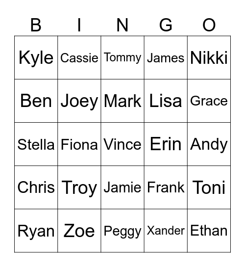 Fingerspelling: Names Bingo Card