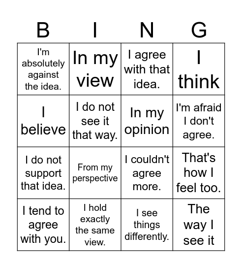 Agree to Disagree Bingo Card