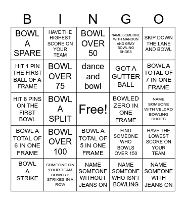 BOWLER BINGO Card