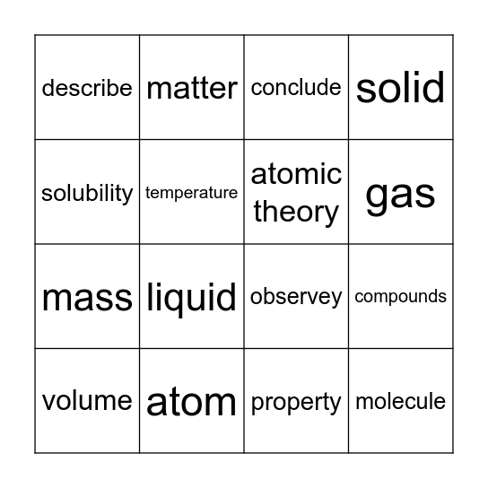 Topic 1 Vocabulary Review Bingo Card