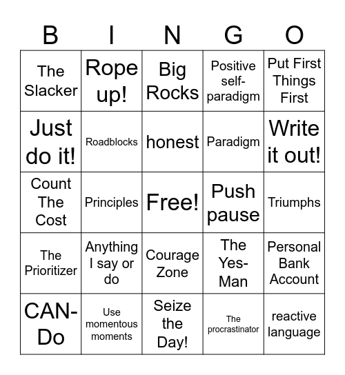 7 Habits Bingo Card
