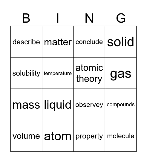 Topic 1 Vocabulary Review Bingo Card