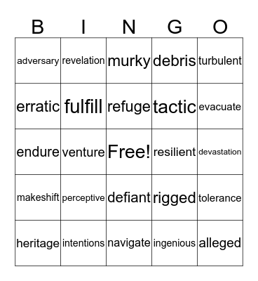 Vocabulary Bingo Card