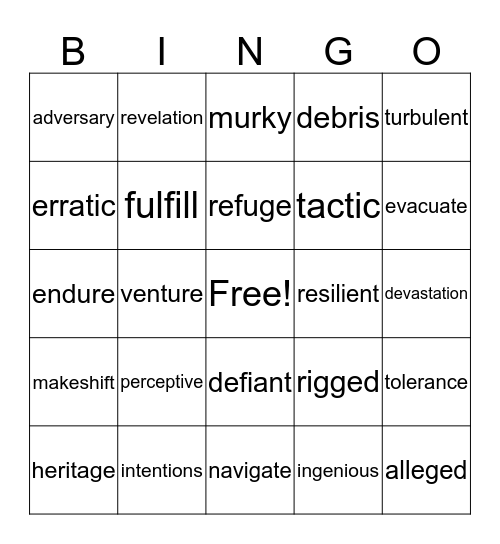 Vocabulary Bingo Card