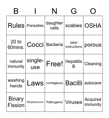 infection Control Bingo Card
