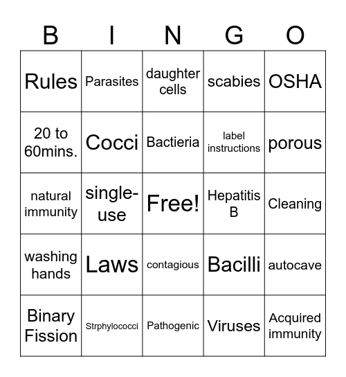 infection Control Bingo Card