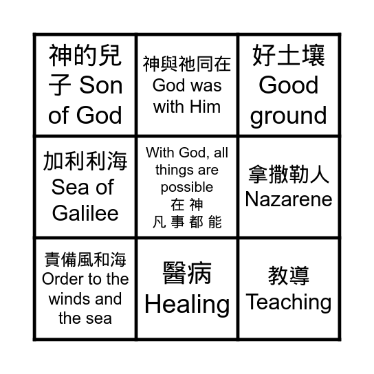 Miracles of Jesus Bingo Card