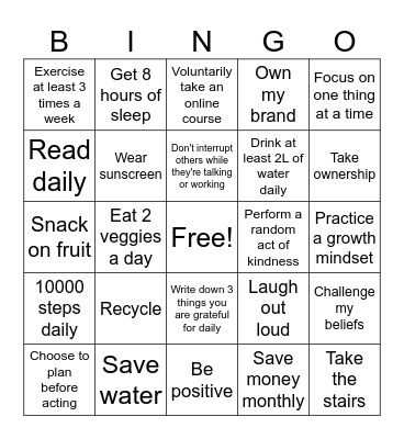 Habits Bingo Card
