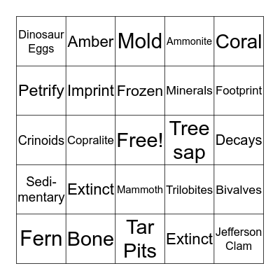 Fossils Bingo Card