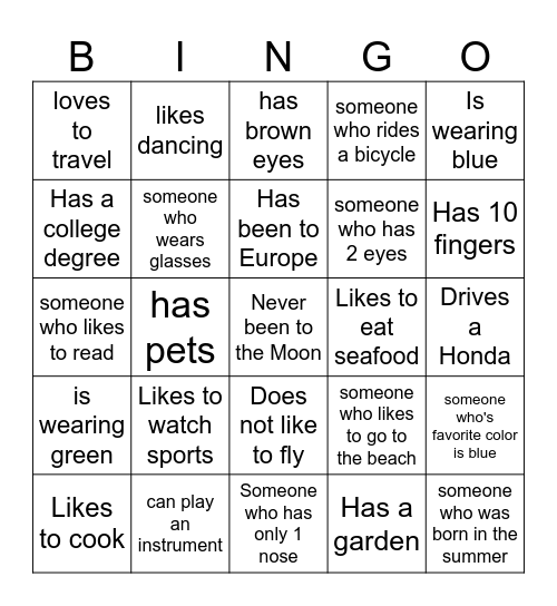 Adult ESL Bingo Card
