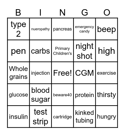 Diabetes Bingo! Bingo Card