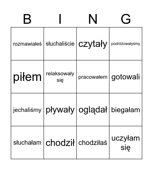 czas przeszły (a1, intro, reg #2) Bingo Card