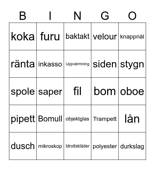 Måndags Bingo Card