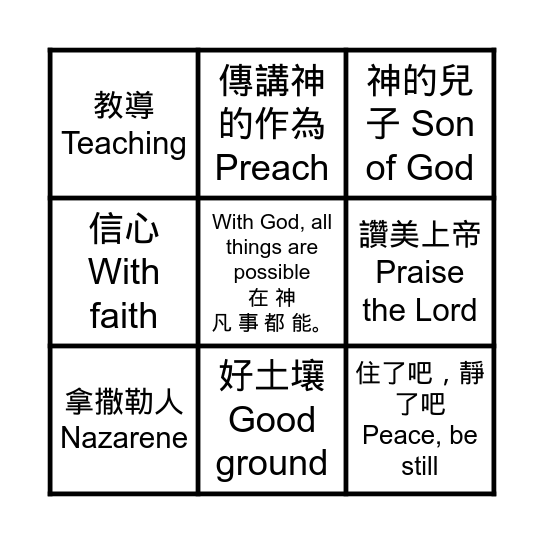 Miracles of Jesus Bingo Card