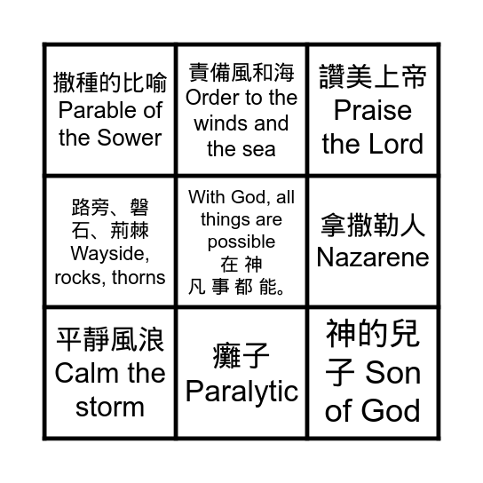 Miracles of Jesus Bingo Card