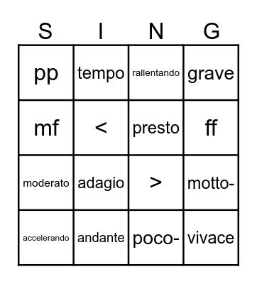 5/6 December Music Bingo Card