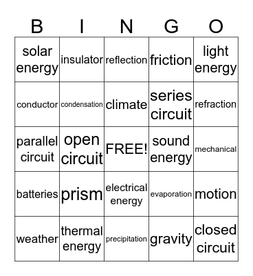 Energy Bingo Card