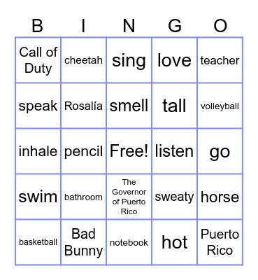 Parts of Speech BINGO Card