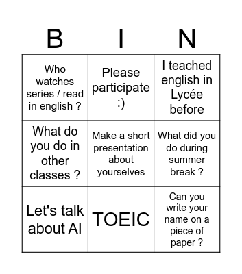 Untitled Bingo Card