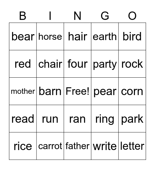 /r/ sound Bingo Card