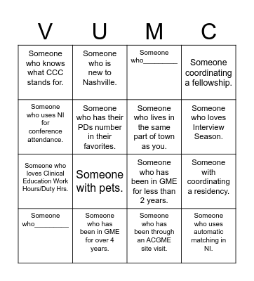 Need a Someone; Find a Someone Bingo Card