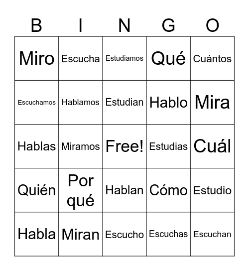 Verbo Viernes 1 Bingo Card