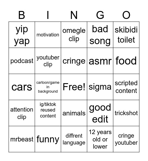 Untitled Bingo Card