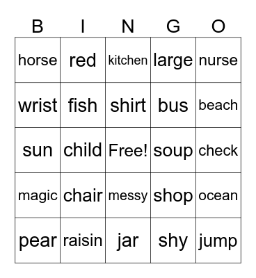 /r/ /s/ /sh/ /ch/ /j/ Bingo Card