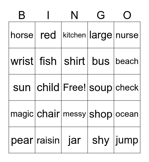 /r/ /s/ /sh/ /ch/ /j/ Bingo Card