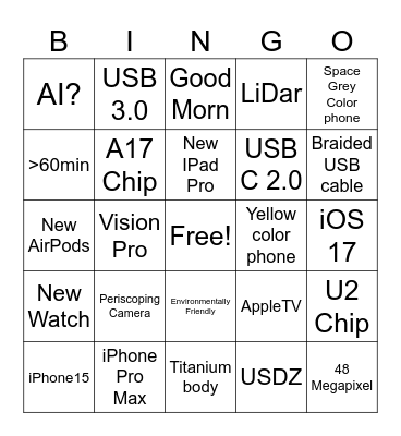 Apple iPhone Event Bingo Card