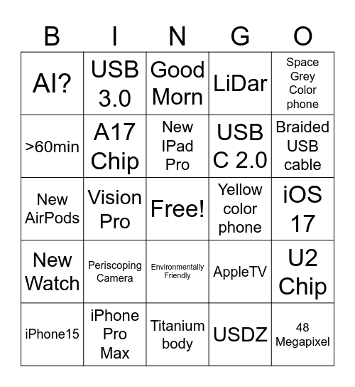 Apple iPhone Event Bingo Card