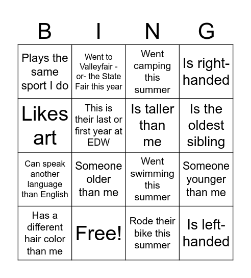 Find someone who... Bingo Card