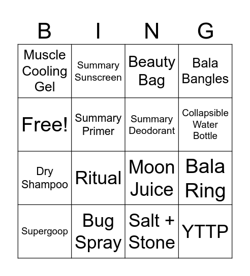 Beauty Bingo Card