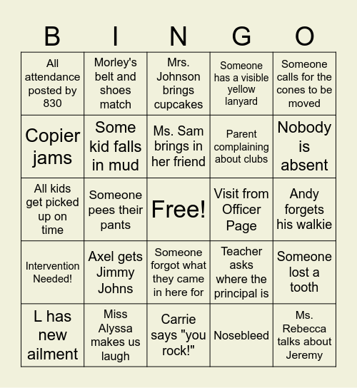 Office Bingo Card