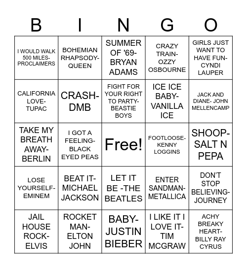 MUSICAL BINGO 2023 Bingo Card