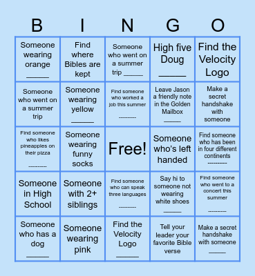 Welcome to Velocity! Bingo Card