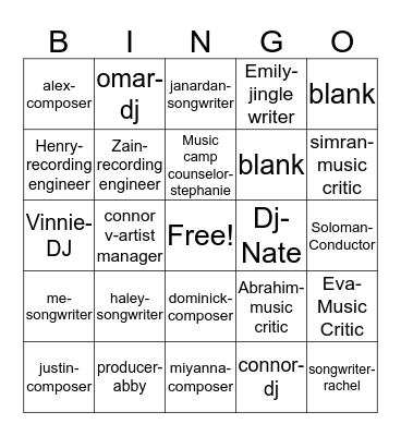 Careers in Music Bingo Card