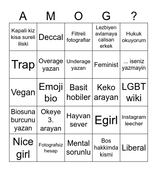 AMOG? Bingo Card