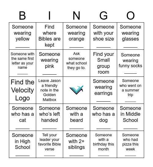 Welcome to Velocity! Bingo Card