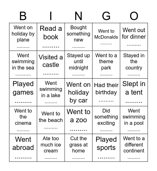 Summer: Find someone who ... Bingo Card