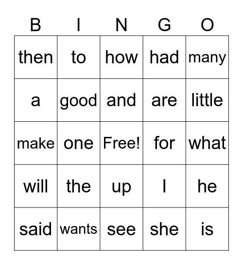 HMH Sight Words Module1 and 2 Bingo Card