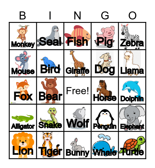 Animal BNGO Bingo Card