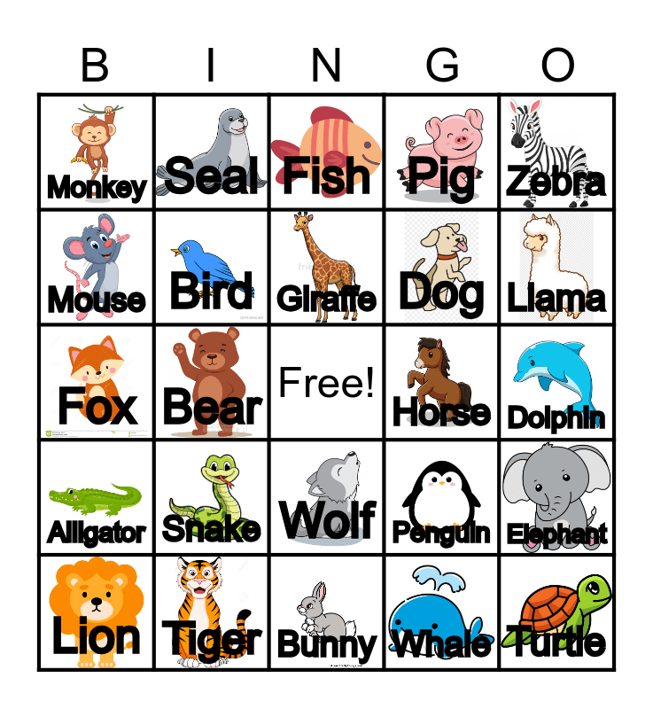 Animal BNGO Bingo Card