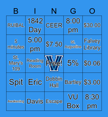 Villanova 101 Bingo Card