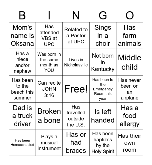 Get-to-know-you Bingo Card