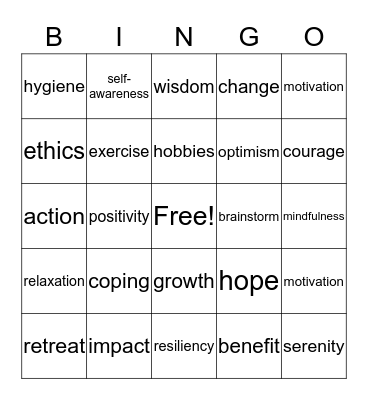 RECOVERY Bingo Card