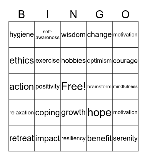 RECOVERY Bingo Card