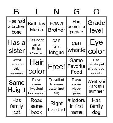 Getting To Know You Bingo Card